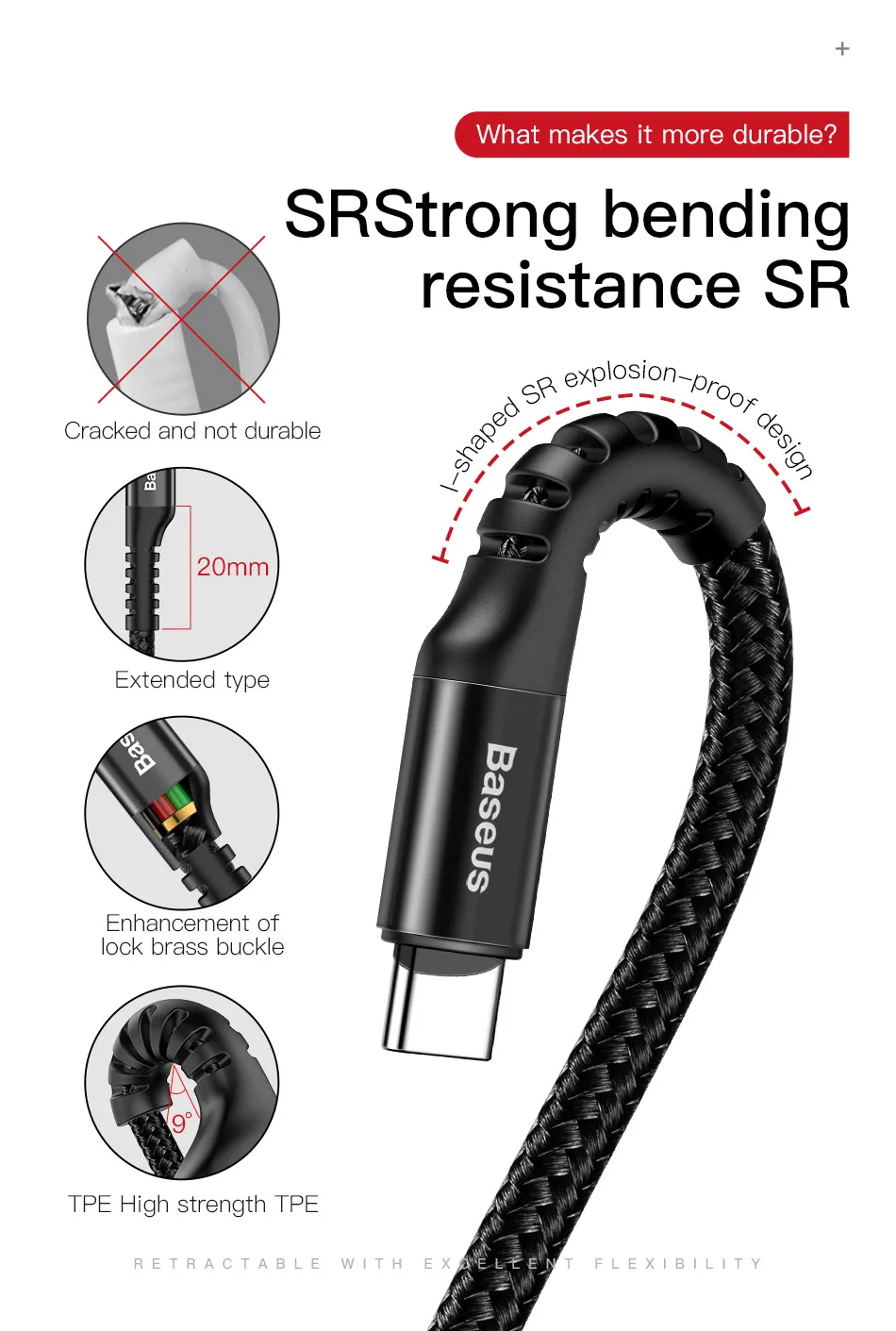 Baseus Spring USB Type C Cable for Xiaomi Mi 10 Huawei P50 Lite Samsung S23 2A USB C Fast Chagrge Cable Retractable Type C Cable