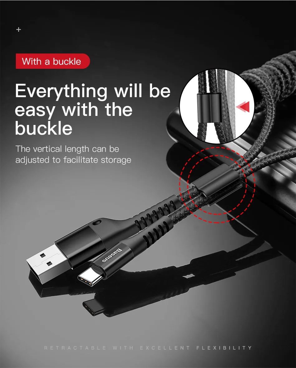 Baseus Spring USB Type C Cable for Xiaomi Mi 10 Huawei P50 Lite Samsung S23 2A USB C Fast Chagrge Cable Retractable Type C Cable