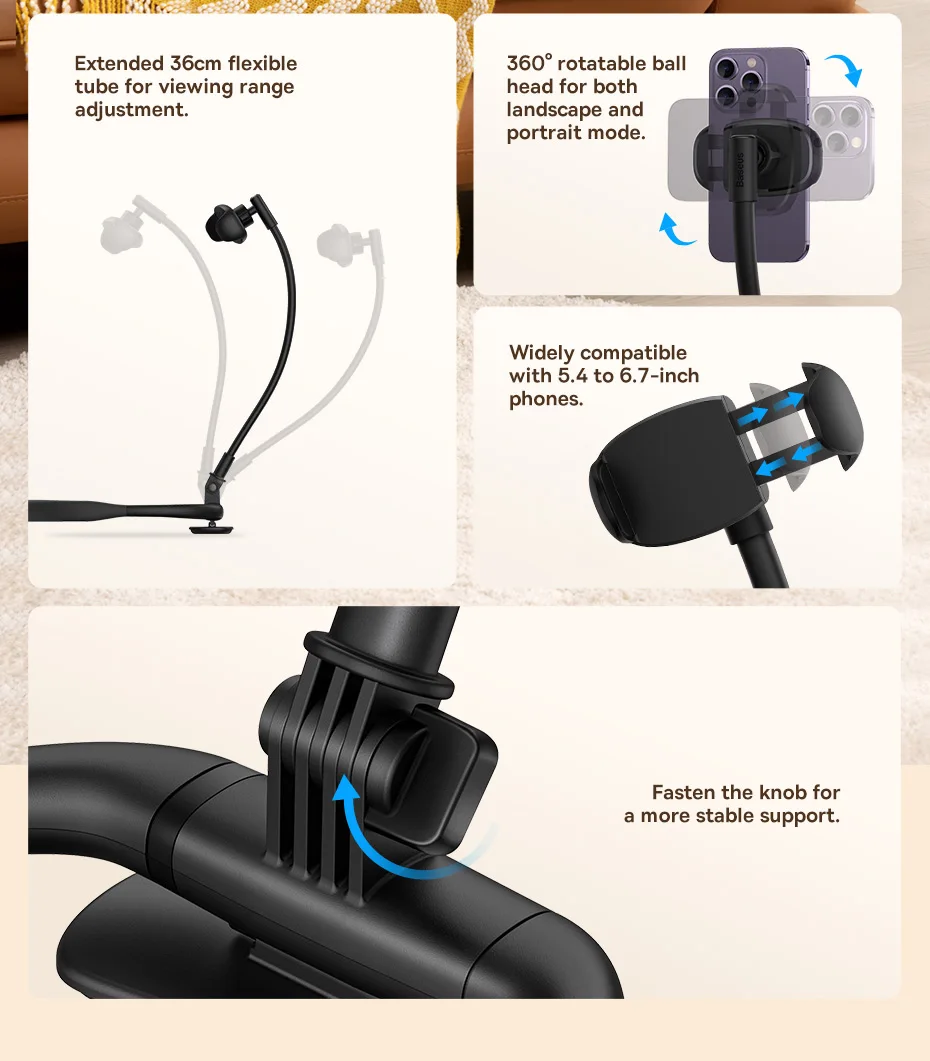 Baseus Flexible Universal Neck Phone Holder Hanging Neck Lazy Necklace Cell Phone Desk Mount Bracket for iPhone 16 15 14 Pro Max