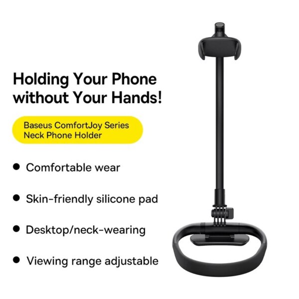 Baseus ComfortJoy Series Neck Phone Holder with Desktop Stand - Adjustable 360° Flexible Tube for 5.4-6.7 inch Phones - Image 6