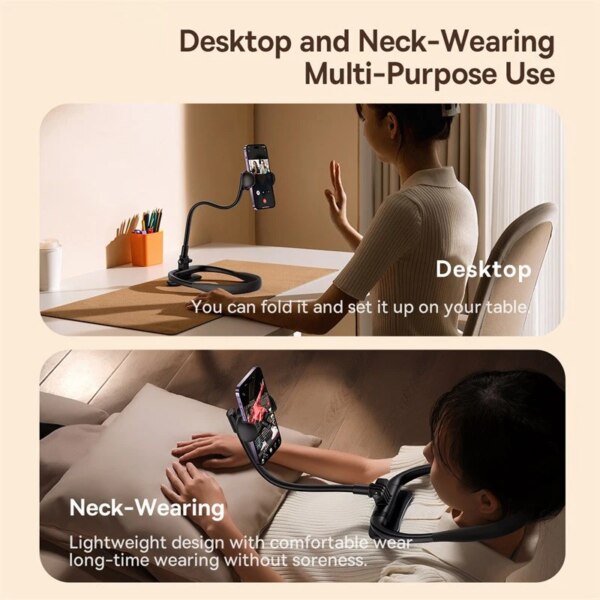 Baseus ComfortJoy Series Neck Phone Holder with Desktop Stand - Adjustable 360° Flexible Tube for 5.4-6.7 inch Phones - Image 3