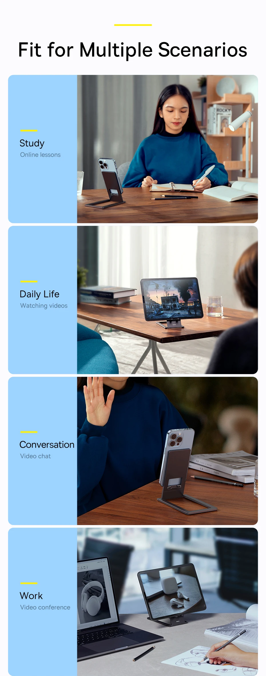 Baseus Metal Phone Stand Foldable Holder for iPhone 16 15 14 13 Pro Max Cellphone Desktop Stand Mobile Phone Accessories Holder
