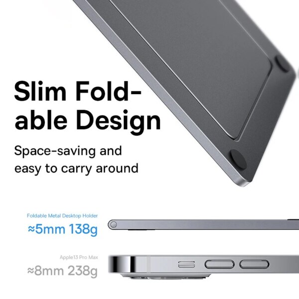 Baseus Foldable Metal Desktop Holder Phone Stand with Anti-Slip Grip for Phones and Tablets - Image 3