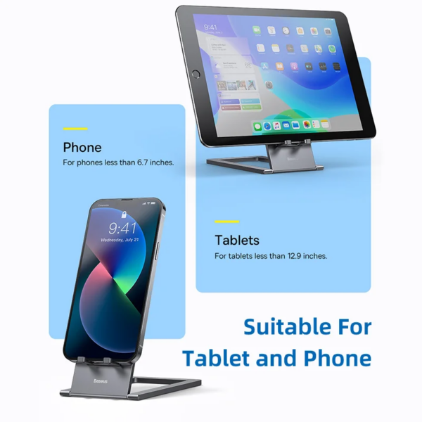 Baseus Foldable Metal Desktop Holder Phone Stand with Anti-Slip Grip for Phones and Tablets - Image 6
