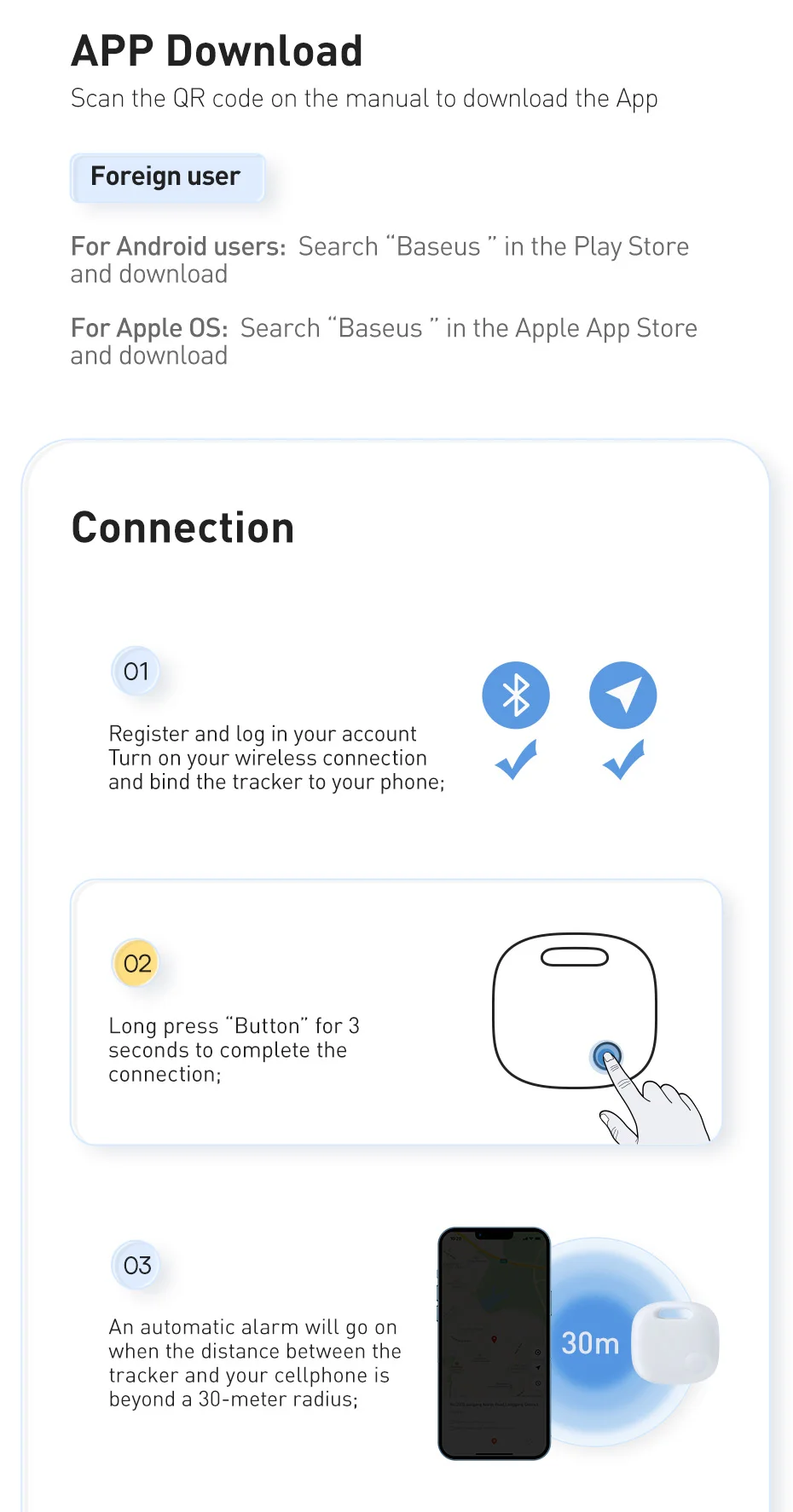 Baseus Smart Finder Item Locator Bluetooth GPS Tracker for Apple IOS Security Alarm Search Reminder Sports Tracking Smart Tag