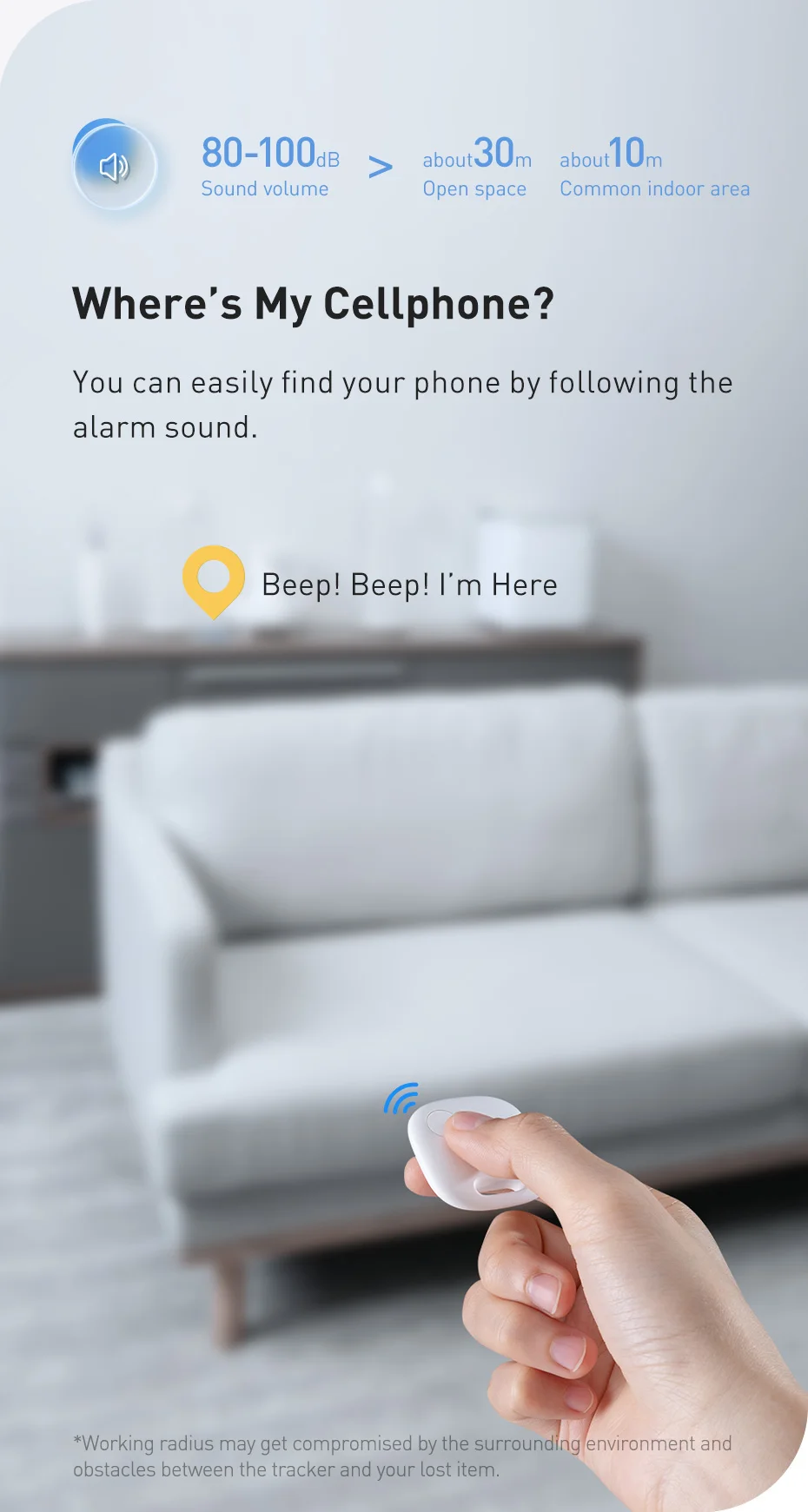 Baseus Smart Finder Item Locator Bluetooth GPS Tracker for Apple IOS Security Alarm Search Reminder Sports Tracking Smart Tag