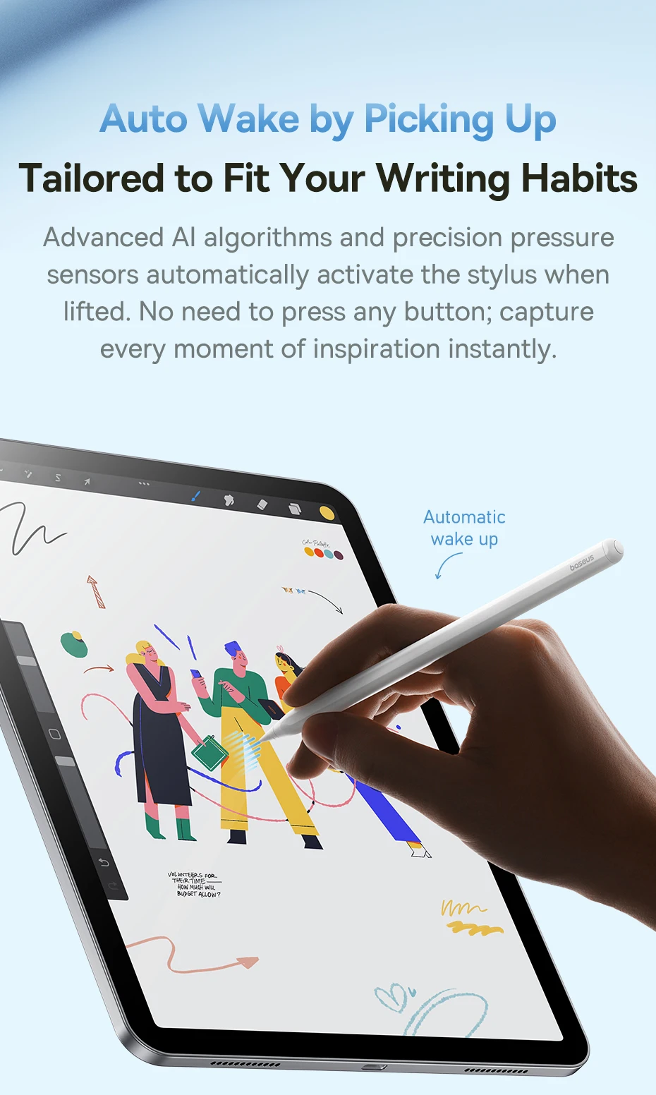 Baseus 3rd Gen Stylus Pen for iPad 2018-2022 Apple Pencil Bluetooth Magnetic Wireless Charging Tilt Sensitive Palm Rejection