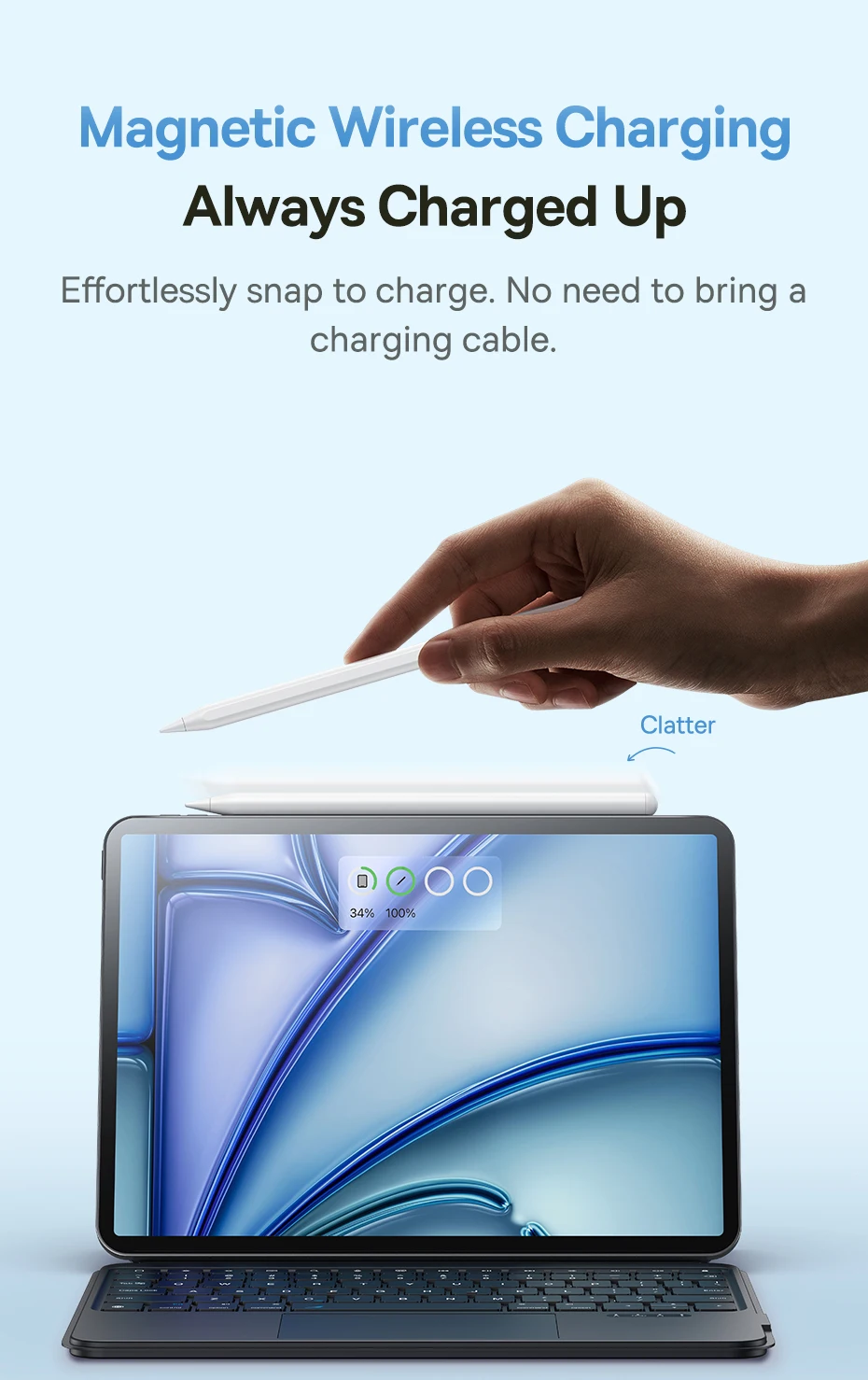 Baseus 3rd Gen Stylus Pen for iPad 2018-2022 Apple Pencil Bluetooth Magnetic Wireless Charging Tilt Sensitive Palm Rejection