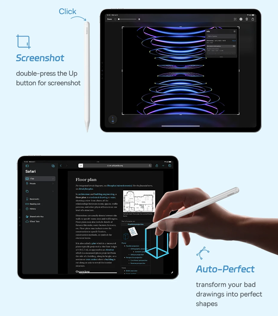 Baseus 3rd Gen Stylus Pen for iPad 2018-2022 Apple Pencil Bluetooth Magnetic Wireless Charging Tilt Sensitive Palm Rejection