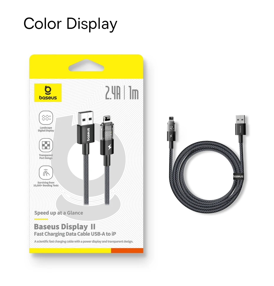 Baseus 2.4A USB Cable For iPhone 14 13 12 LED Display USB Cable for iPad Pro Fast Charging Data Wire For iPhone 7 6S