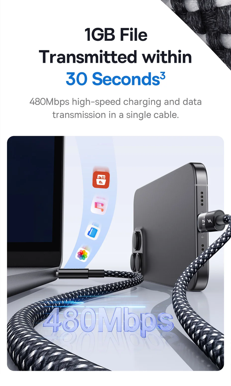 Baseus 2.4A USB Cable For iPhone 14 13 12 LED Display USB Cable for iPad Pro Fast Charging Data Wire For iPhone 7 6S