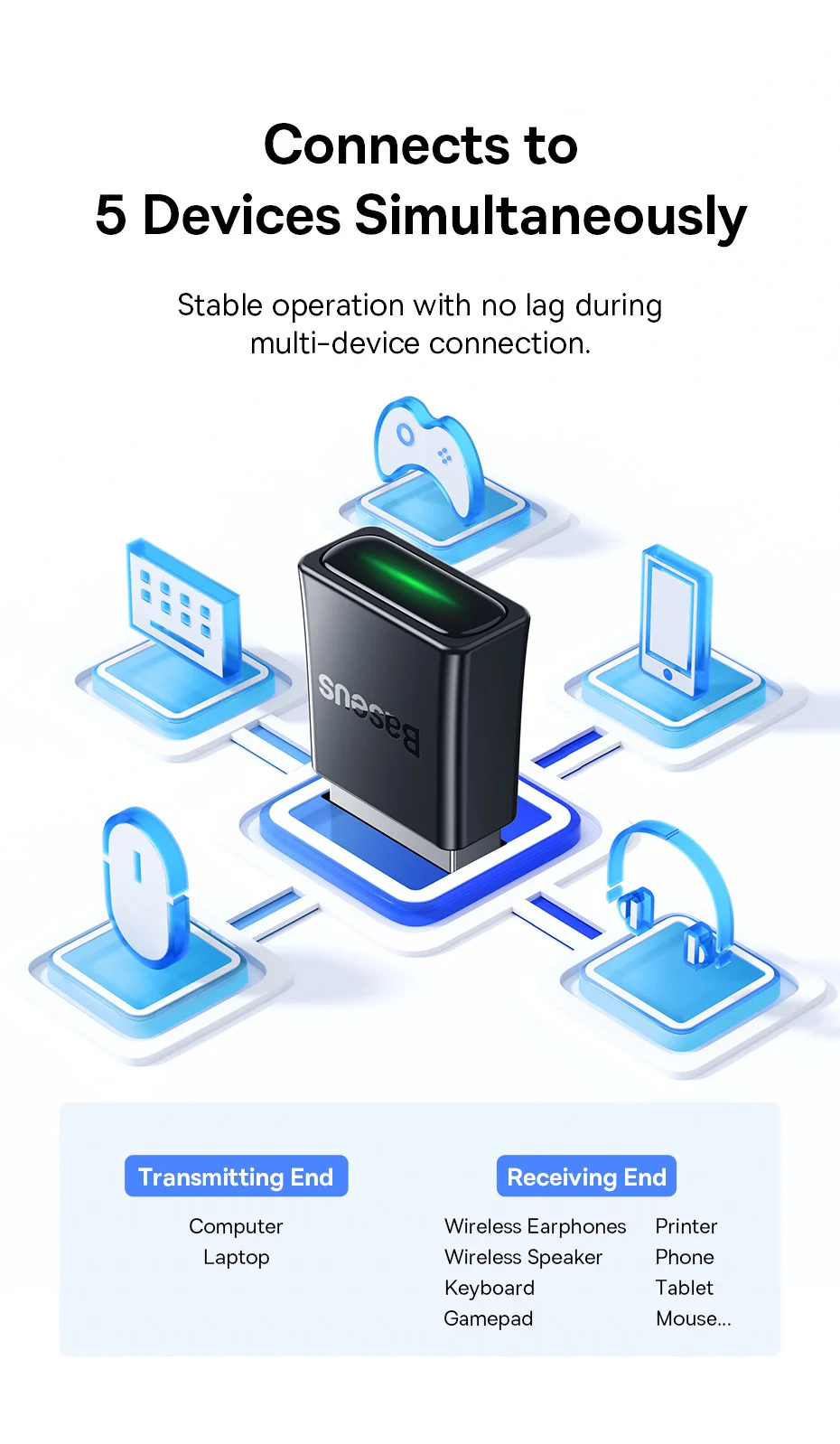 Baseus BA07 USB Bluetooth Adapter Bluetooth 5.3 Dongle Adaptador for PC Laptop Wireless Speaker Audio Receiver USB Transmitter