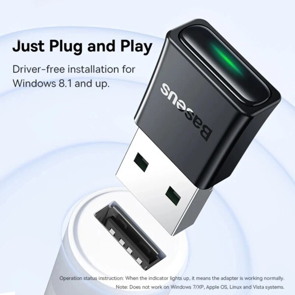 Baseus Wireless 5.3 Bluetooth Adapter USB-A 20M Range for PC Laptop - Image 3