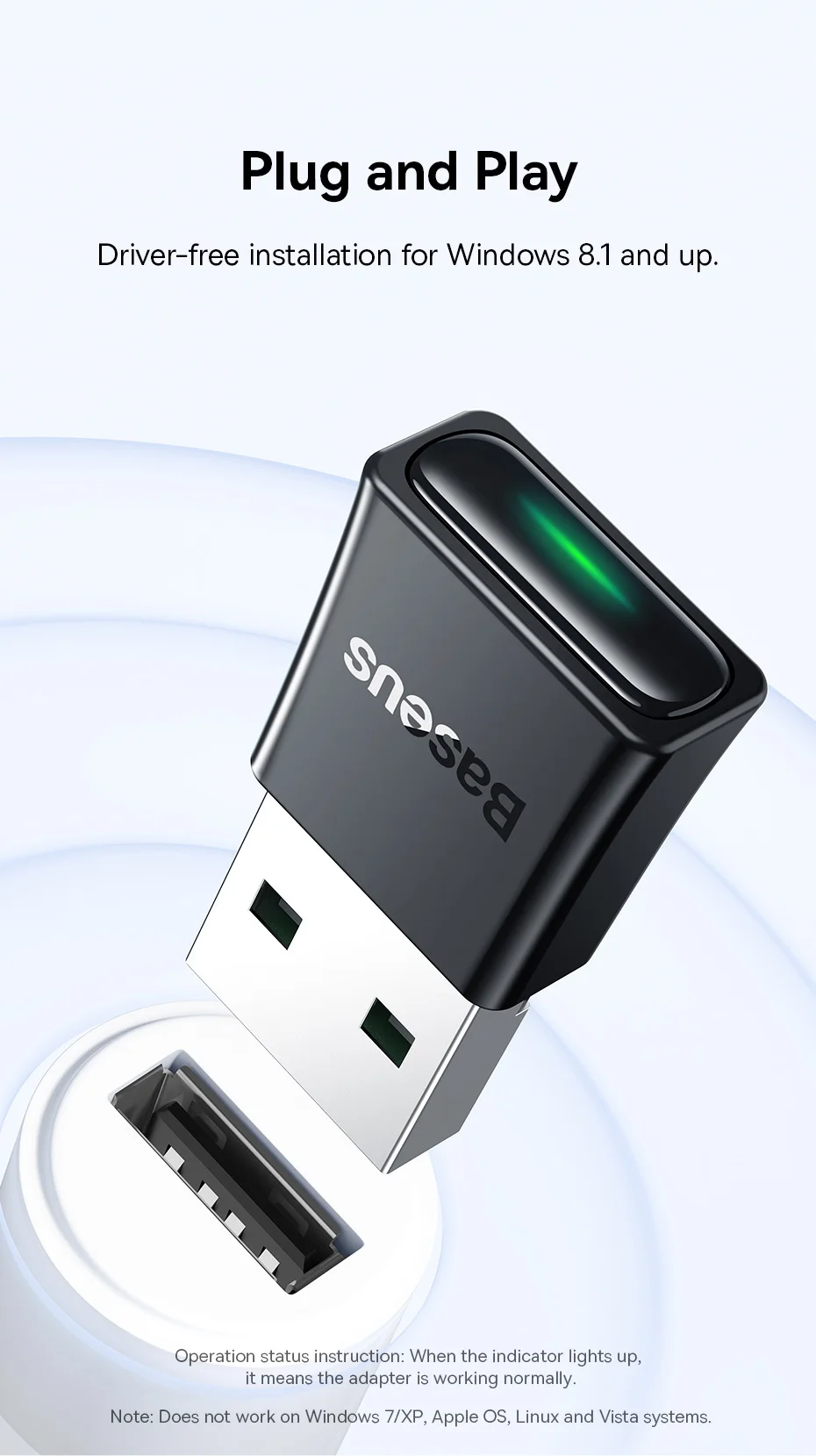 Baseus BA07 USB Bluetooth Adapter Bluetooth 5.3 Dongle Adaptador for PC Laptop Wireless Speaker Audio Receiver USB Transmitter