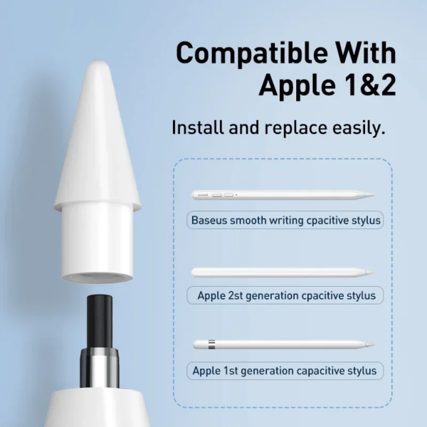 Baseus 2-Pack Smooth Writing Capacitive Stylus Tips for Apple Pencil (1st & 2nd Gen) Replacement Nibs - Image 4
