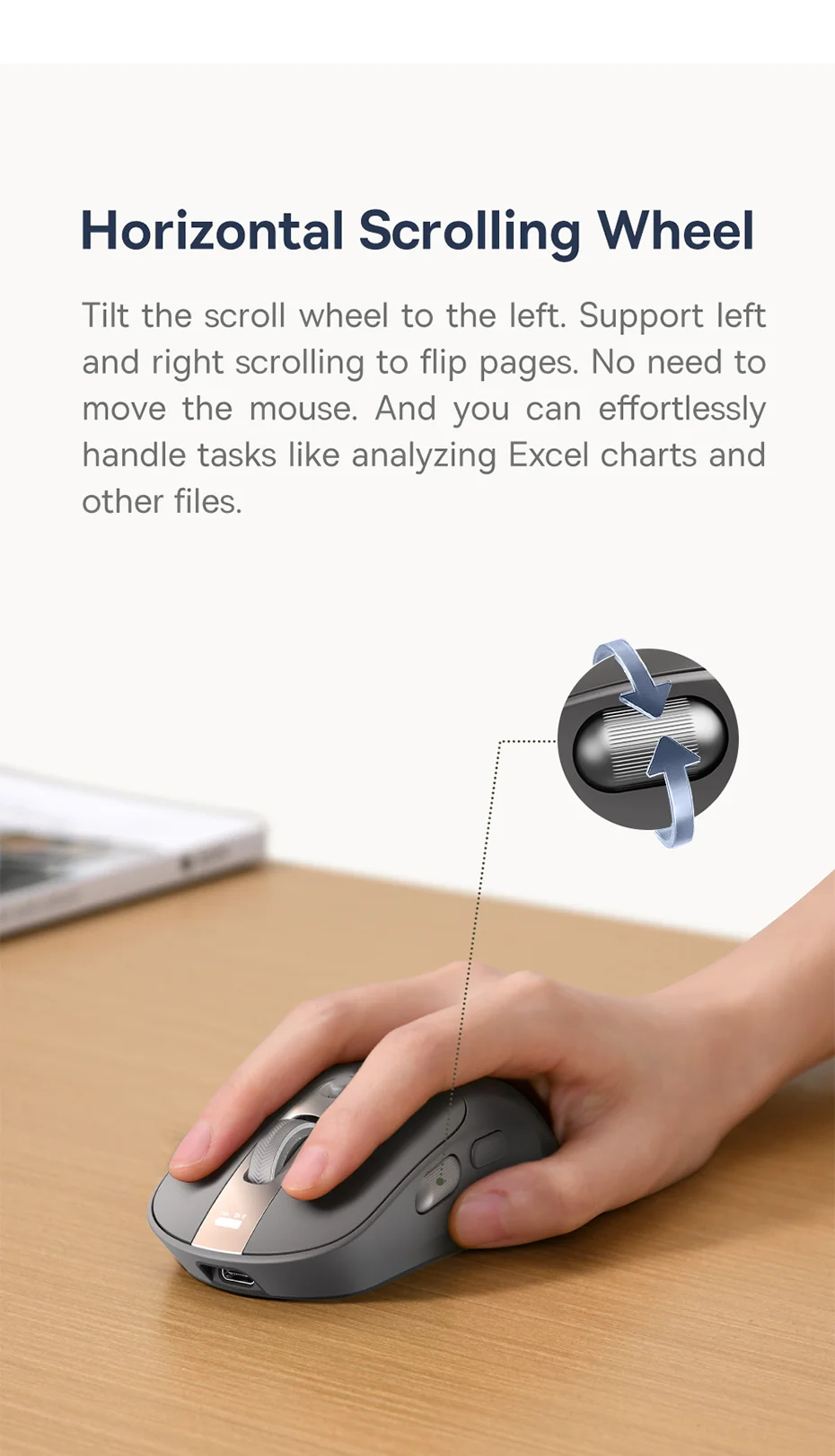 Baseus Wireless Mouse Editor Pro Bluetooth 5.1 Dual Mode Long Battery Life Rechargeable Office Ergonomic Screen Display Mouse