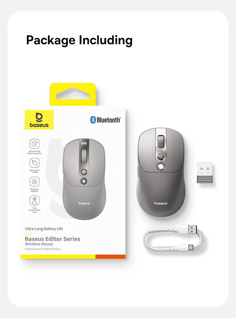 Baseus Wireless Mouse Editor Pro Bluetooth 5.1 Dual Mode Long Battery Life Rechargeable Office Ergonomic Screen Display Mouse