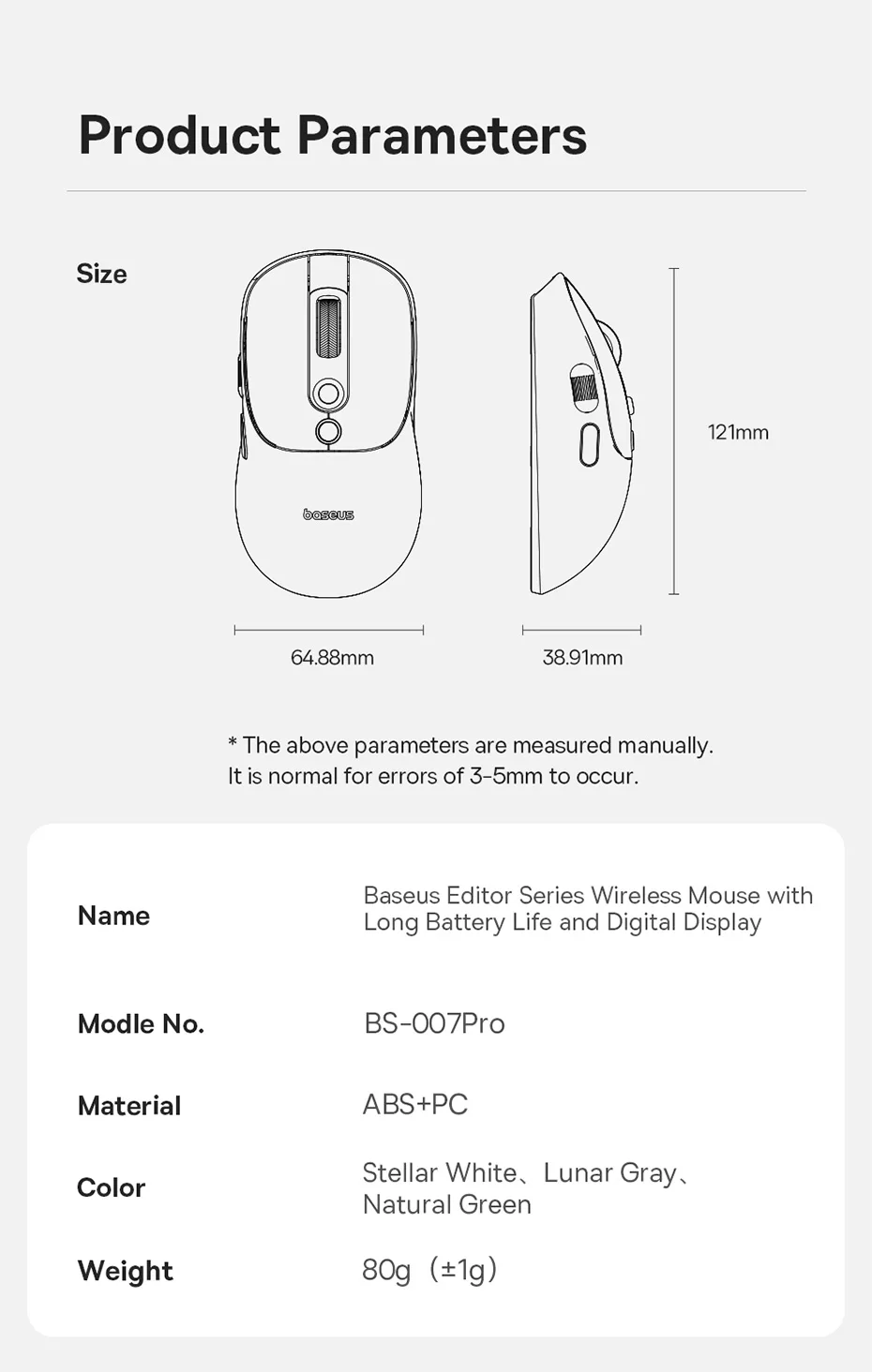 Baseus Wireless Mouse Editor Pro Bluetooth 5.1 Dual Mode Long Battery Life Rechargeable Office Ergonomic Screen Display Mouse