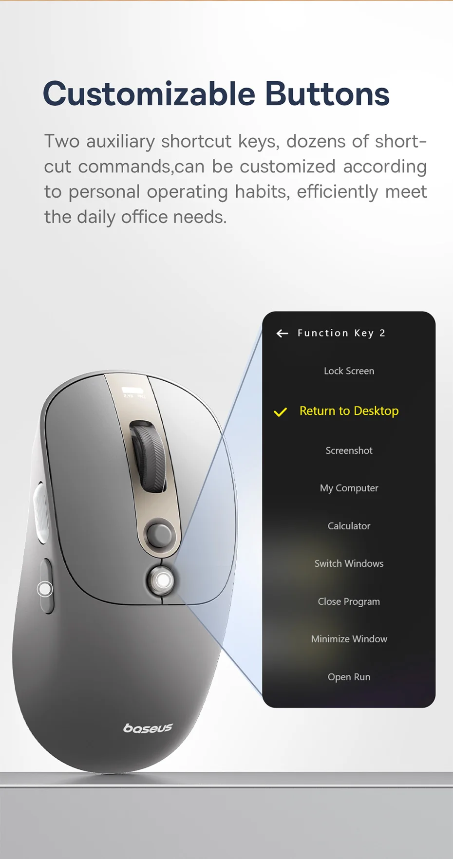Baseus Wireless Mouse Editor Pro Bluetooth 5.1 Dual Mode Long Battery Life Rechargeable Office Ergonomic Screen Display Mouse