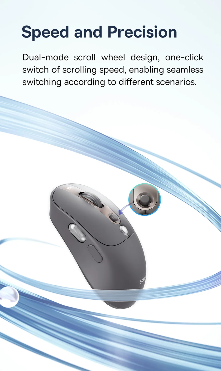 Baseus Wireless Mouse Editor Pro Bluetooth 5.1 Dual Mode Long Battery Life Rechargeable Office Ergonomic Screen Display Mouse