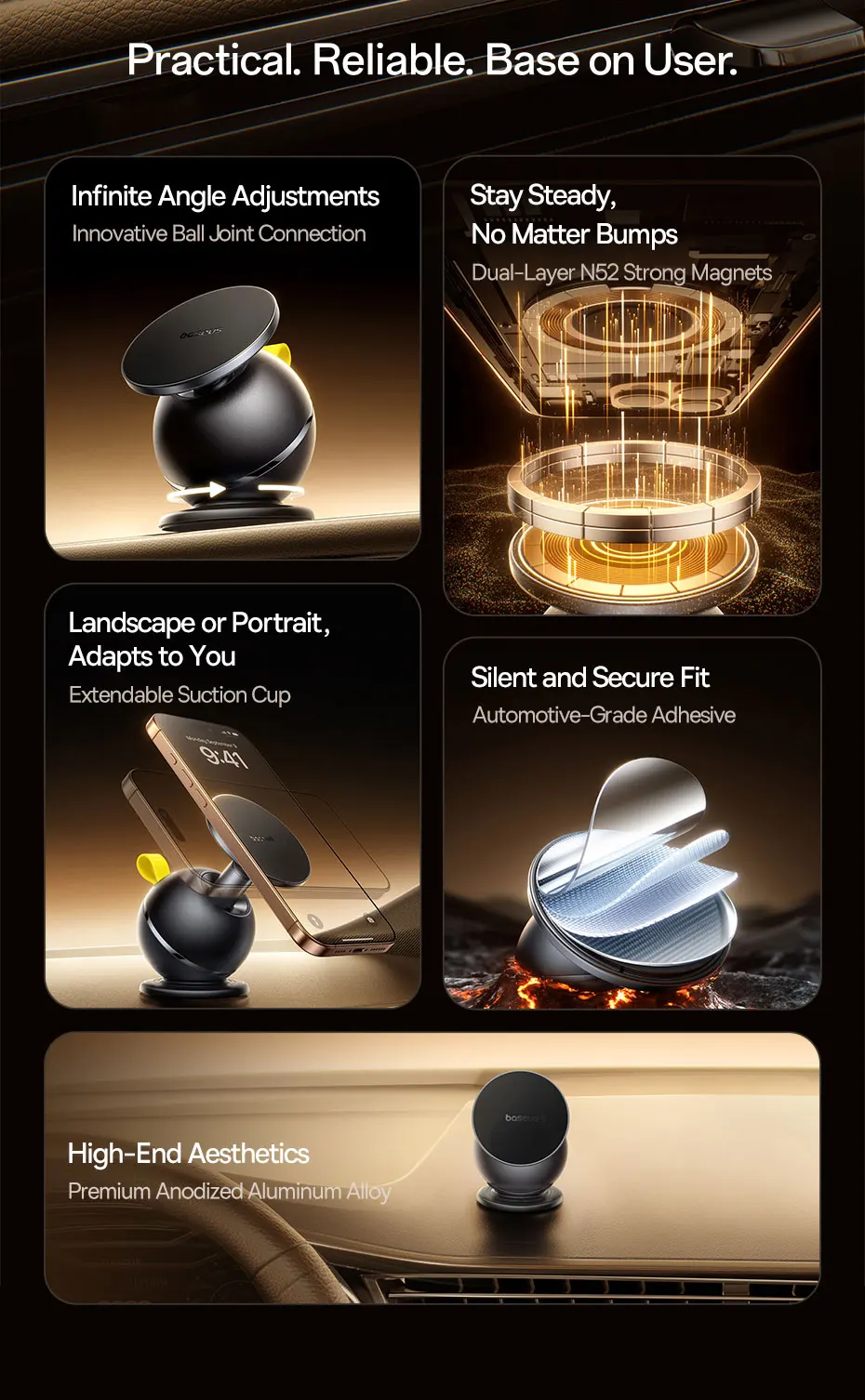 Baseus Magnetic Car Holder Mobile Phone Stand For iPhone Samsung Redmi With Rotating Base Car Mount Universal Phone Holder