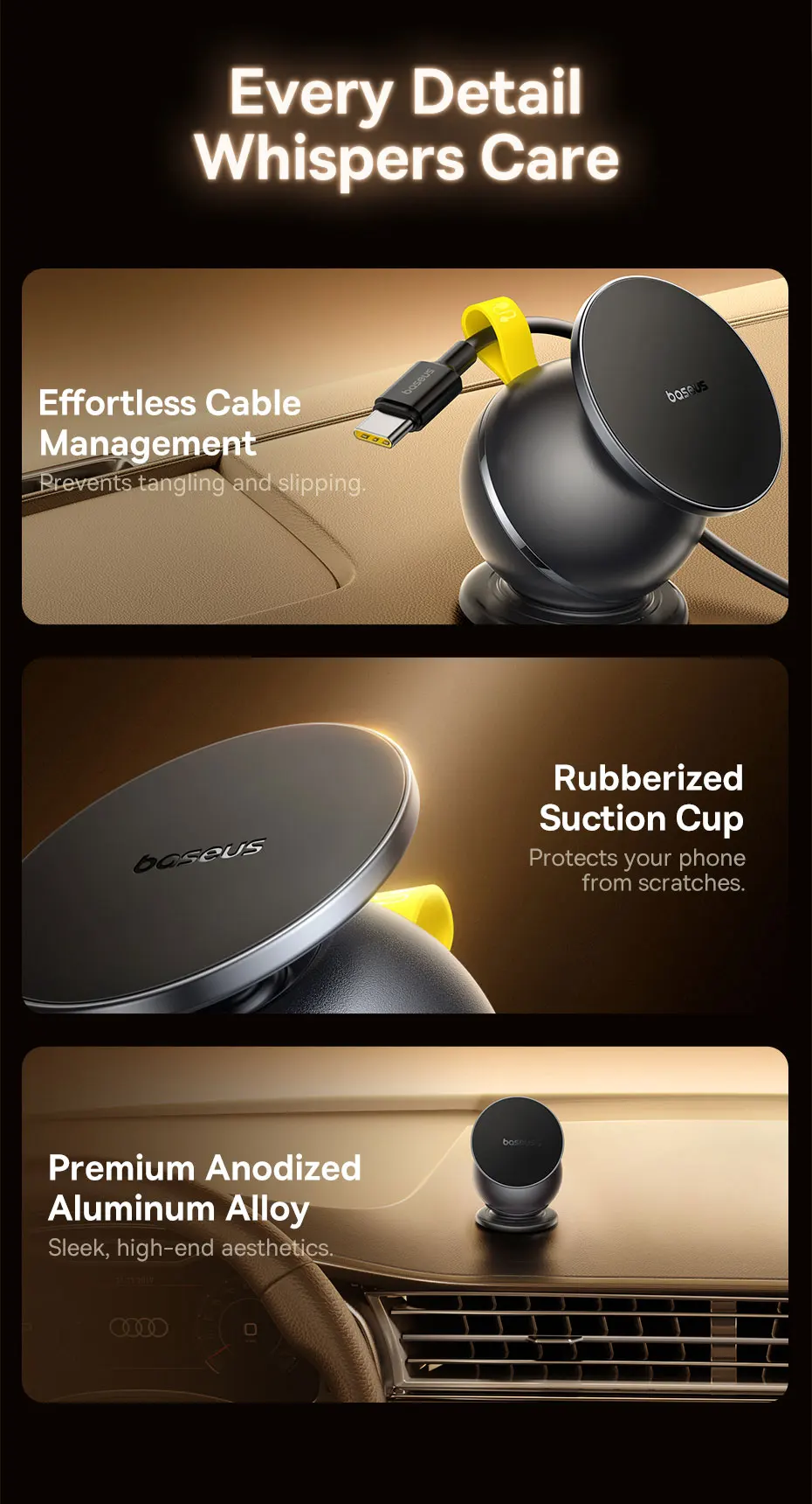Baseus Magnetic Car Holder Mobile Phone Stand For iPhone Samsung Redmi With Rotating Base Car Mount Universal Phone Holder