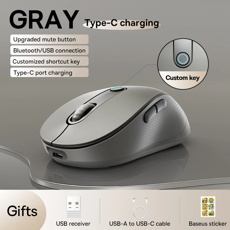Baseus Wireless Mouse Type-C Charging Bluetooth 5.2 2.4G Wireless Computer Laptop Rechargeable Mouse