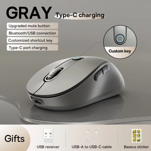 Baseus Be-U Cat Silent Bluetooth Mouse with Custom Shortcut Key and Dual Mode Connectivity