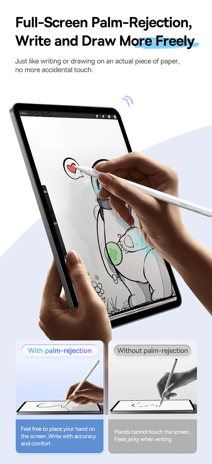 Baseus Touch Pen Stylus for Apple Pencil iPad Palm Rejection Magnetic for Tablet for iPad 2018-2022 Pro Air LED Battery Display