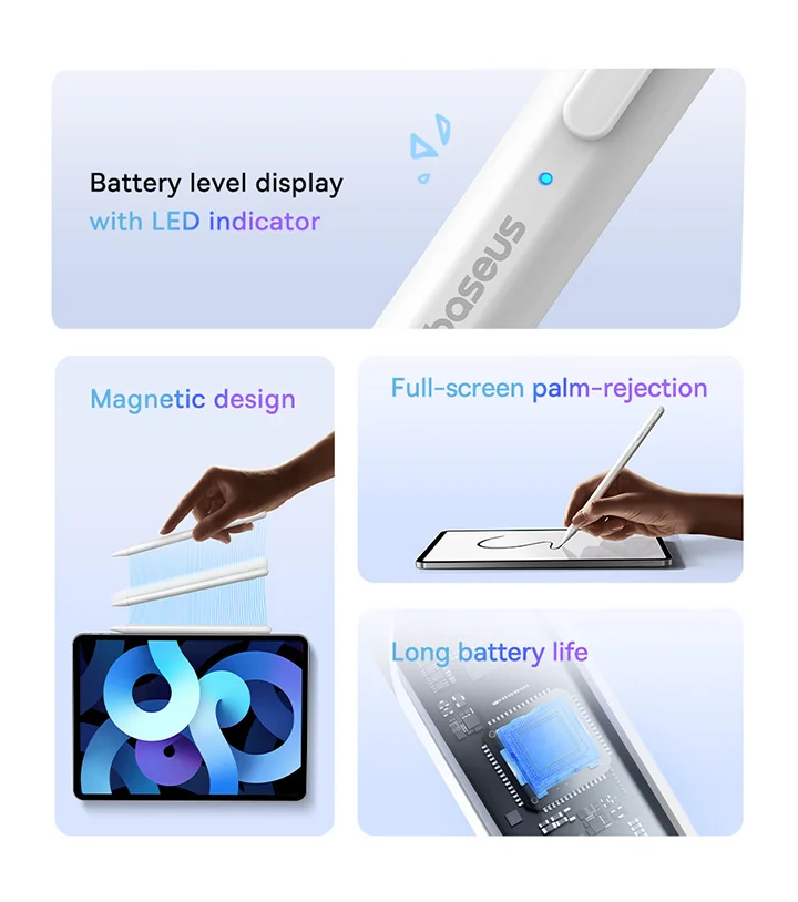 Baseus Touch Pen Stylus for Apple Pencil iPad Palm Rejection Magnetic for Tablet for iPad 2018-2022 Pro Air LED Battery Display