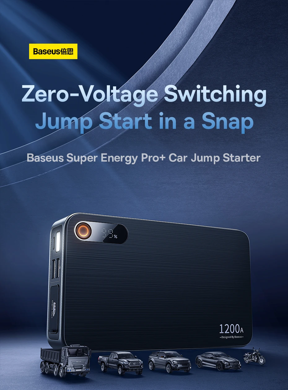 Baseus 1200A Jump Starter Portable Car Starting Booster 12000mAh Emergency Car Jump Starter Power Bank for Car Battery Starting