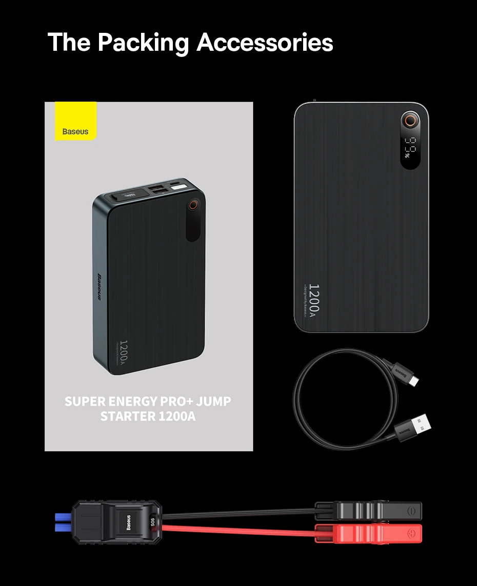 Baseus 1200A Jump Starter Portable Car Starting Booster 12000mAh Emergency Car Jump Starter Power Bank for Car Battery Starting