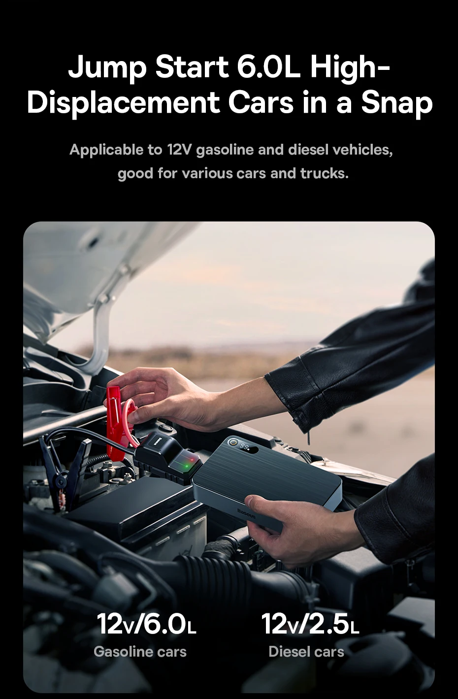 Baseus 1200A Jump Starter Portable Car Starting Booster 12000mAh Emergency Car Jump Starter Power Bank for Car Battery Starting