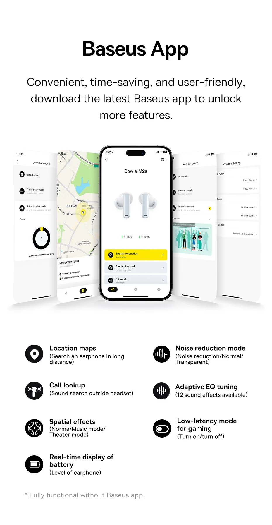 Baseus Bowie M2s Wireless Earphone Bluetooth 5.3 -48dB Active Noise Cancellation Headphone Support 3D Spatial Audio TWS Earbuds
