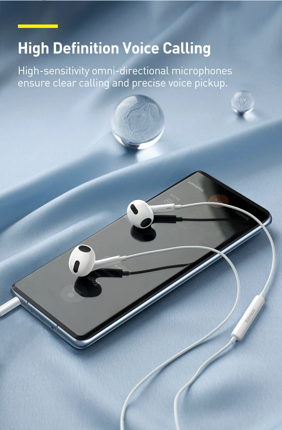 Baseus Earphones 3.5mm In-Ear 1.1m Wired Headphones Wired Control Sport Headset for Xiaomi Samsung Smartphone With Microphone