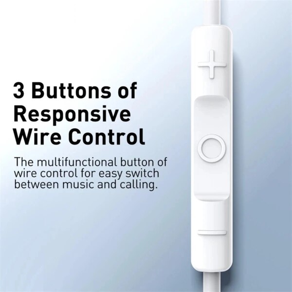 Baseus 14mm Moving Coil Stereo Earbuds with Microphone Comfortable Half-In-Ear Design - Image 2