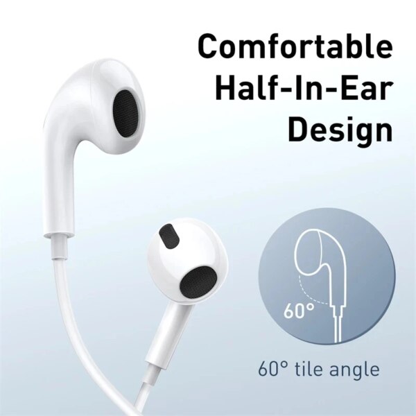 Baseus 14mm Moving Coil Stereo Earbuds with Microphone Comfortable Half-In-Ear Design - Image 5