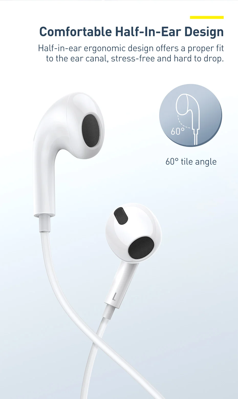 Baseus Earphones 3.5mm In-Ear 1.1m Wired Headphones Wired Control Sport Headset for Xiaomi Samsung Smartphone With Microphone