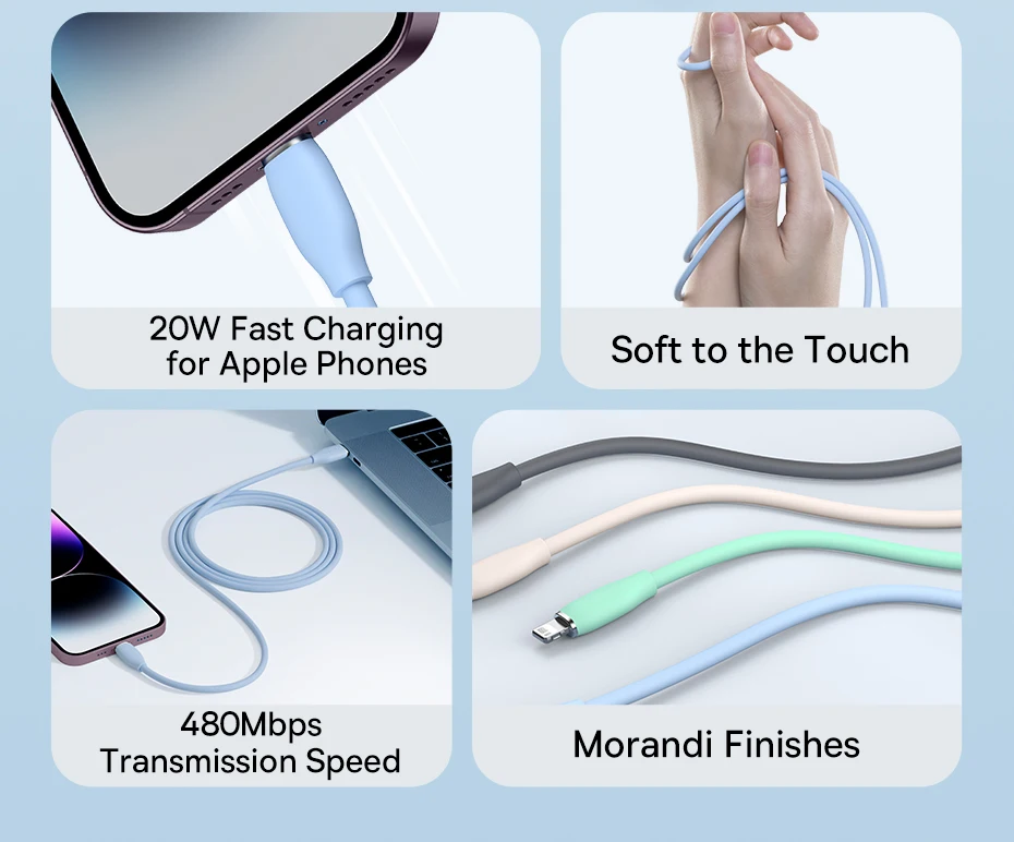 Baseus USB C Cable For IPhone 14 13 12 11 Pro Max Xs Plus 20W Liquid Silica Gel Fast Charging Cable Type C For Ipad Macbook