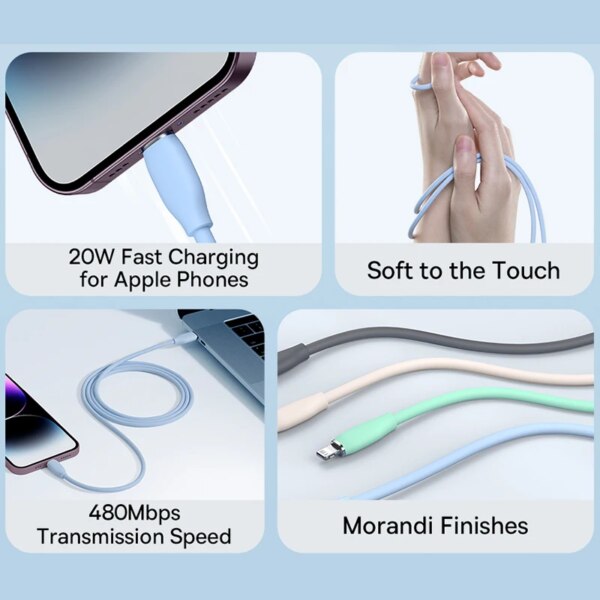 Baseus Jelly Liquid Silica Gel Fast Charging Cable 20W PD Type-C to Lightning for Apple iPhone - Image 2
