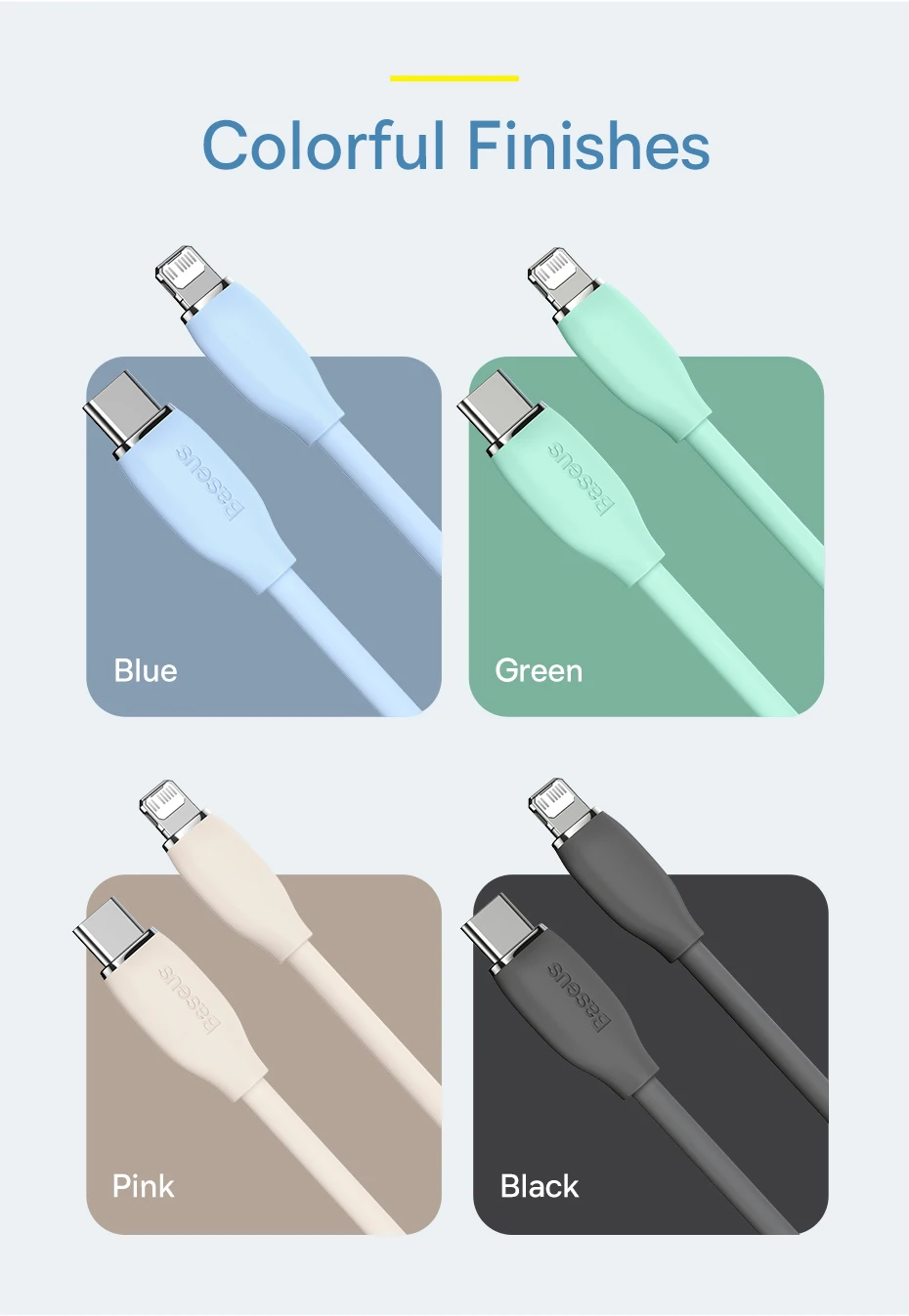 Baseus USB C Cable For IPhone 14 13 12 11 Pro Max Xs Plus 20W Liquid Silica Gel Fast Charging Cable Type C For Ipad Macbook
