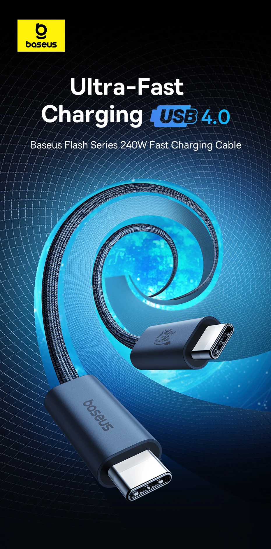 Baseus 240W USB 3.1 40Gbps USB C Cable For iPhone 15 Promax 8K/60HZ Type C to Type C Data Cable USB C Cable For MacBook