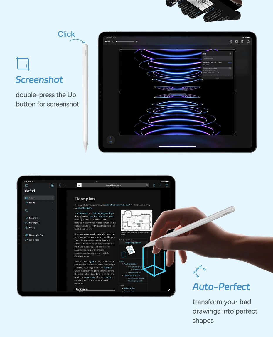 Baseus 3rd Gen Stylus Pens for iPad 2018-2022 Apple Pencil Bluetooth Magnetic Wireless Charging Tilt Sensitive Palm Rejection