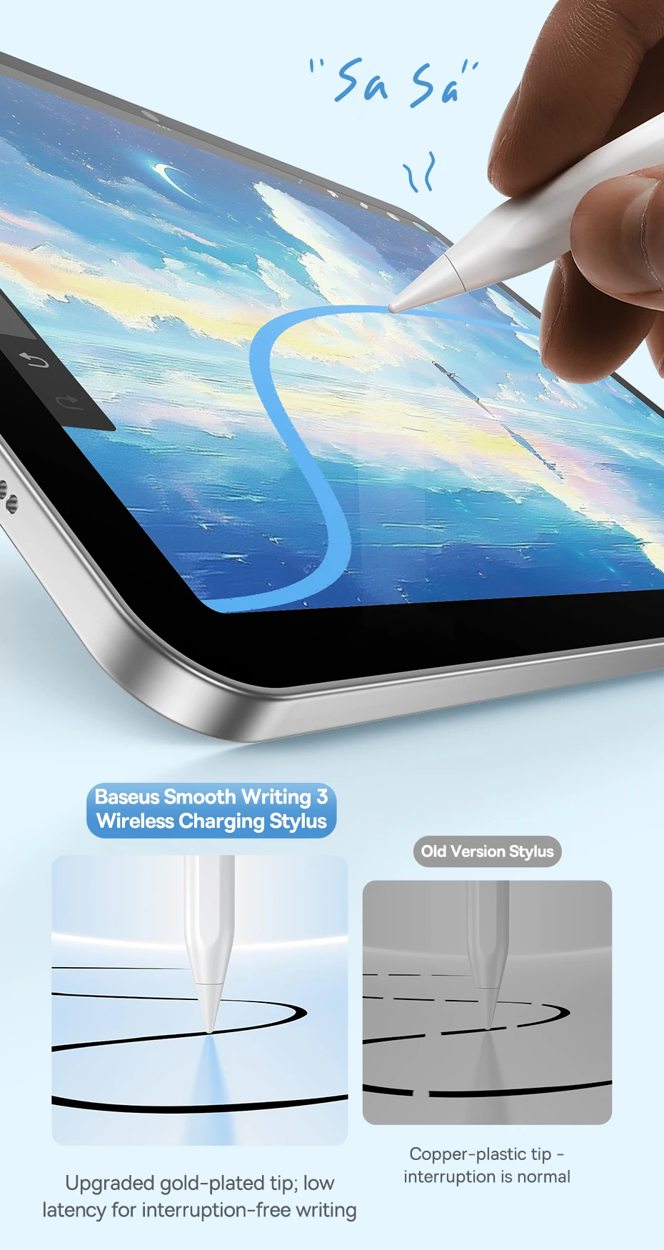 Baseus 3rd Gen Stylus Pens for iPad 2018-2022 Apple Pencil Bluetooth Magnetic Wireless Charging Tilt Sensitive Palm Rejection