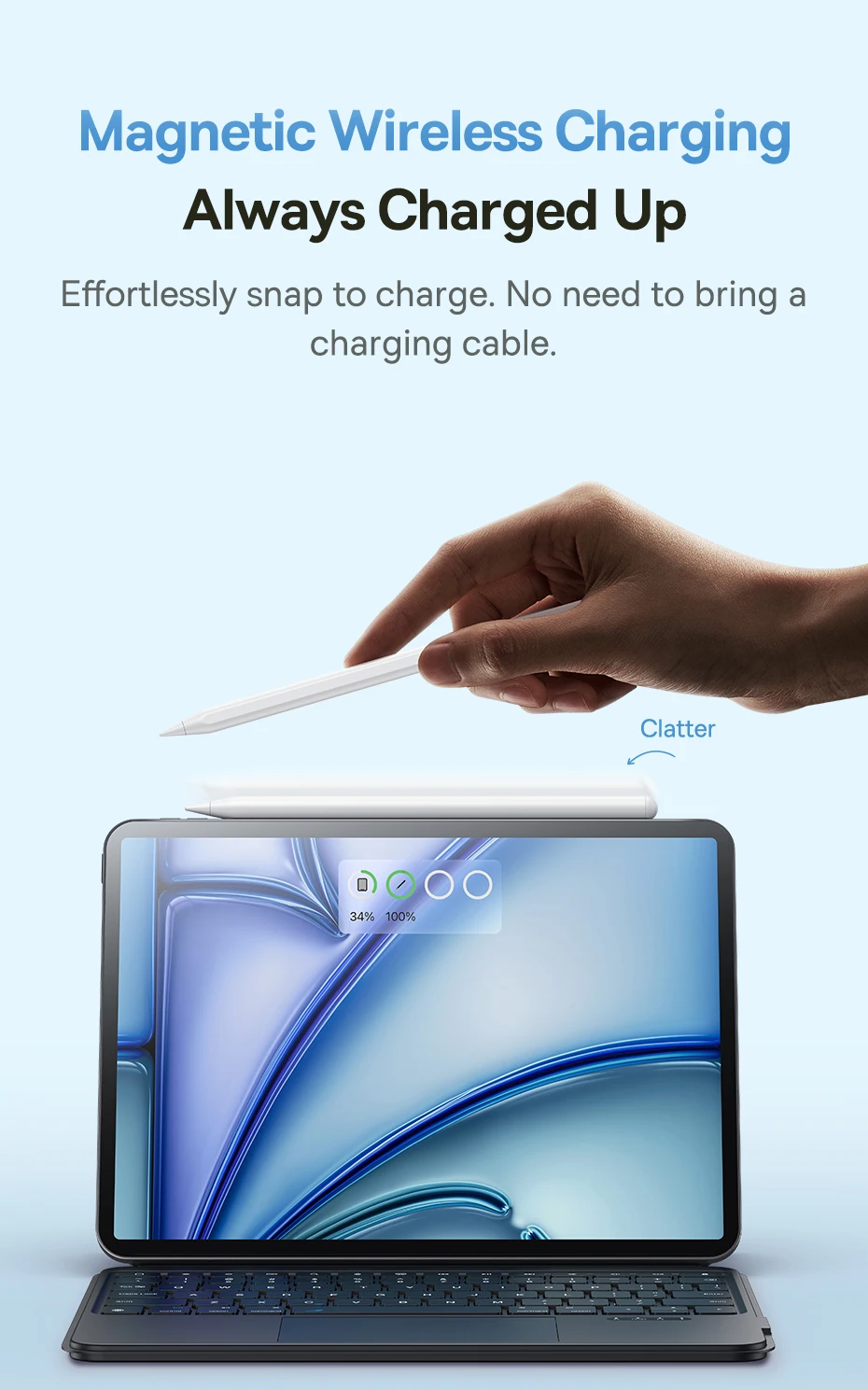 Baseus 3rd Gen Stylus Pens for iPad 2018-2022 Apple Pencil Bluetooth Magnetic Wireless Charging Tilt Sensitive Palm Rejection
