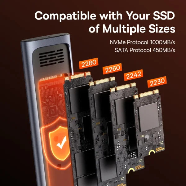 Baseus FlyJoy Series SSD Enclosure M.2 NVMe SATA Dual Protocol 10Gbps USB 3.2 Gen 2 Portable - Image 3
