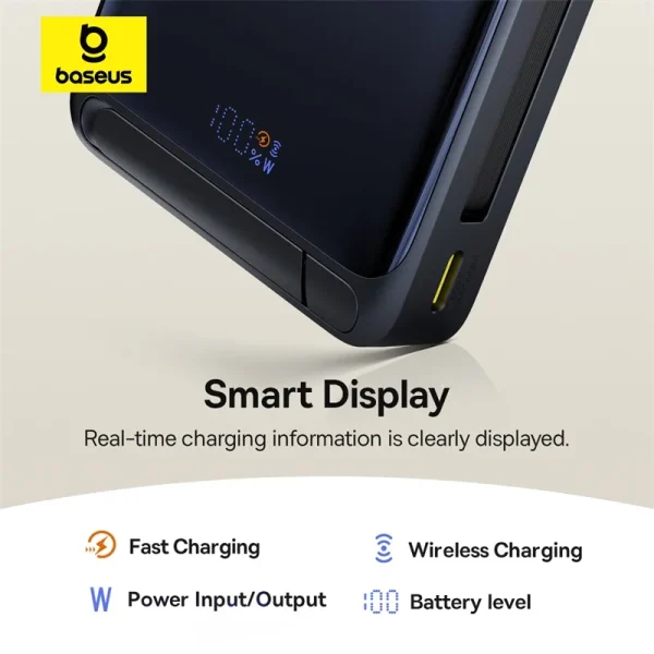 Baseus Nomos Qi2 3-in-1 Magnetic Power Bank 10000mAh with Built-in Cable 45W - Image 4