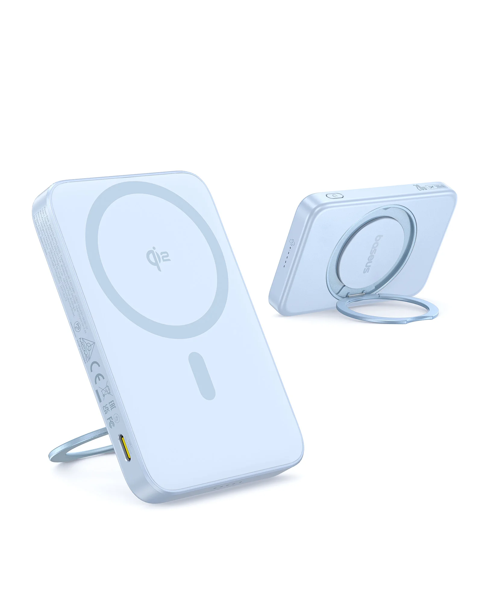 Baseus 5000mAh Magnetic Power Bank 360° Kickstand Wireless Qi2 15W, PD Wired 20W Charging External Battery For iPhone 17 Samsung