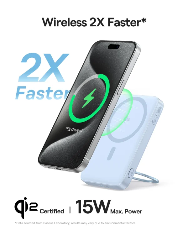 Baseus 5000mAh Magnetic Power Bank Qi2 15W Wireless 360° Kickstand PD 20W Fast Charging - Image 3