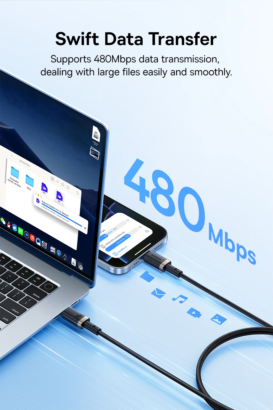 Baseus 240W USB C To Type C Cable For iPhone 17 16 Pro Xiaomi Samsung Fast Charging Charger Wire For HuaWei Macbook Laptop 5A